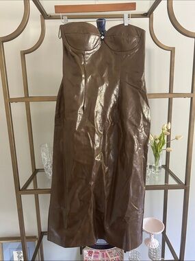 Anthropologie NWT Strapless Brown Faux Leather Midi Dress